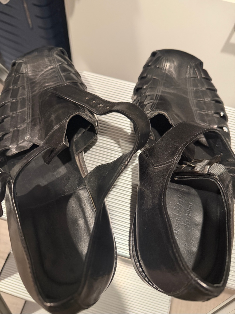Frye Black Leather Braided Fisherman Sandals